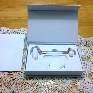 Gua Sha white jade roller and stone set, new in opened box